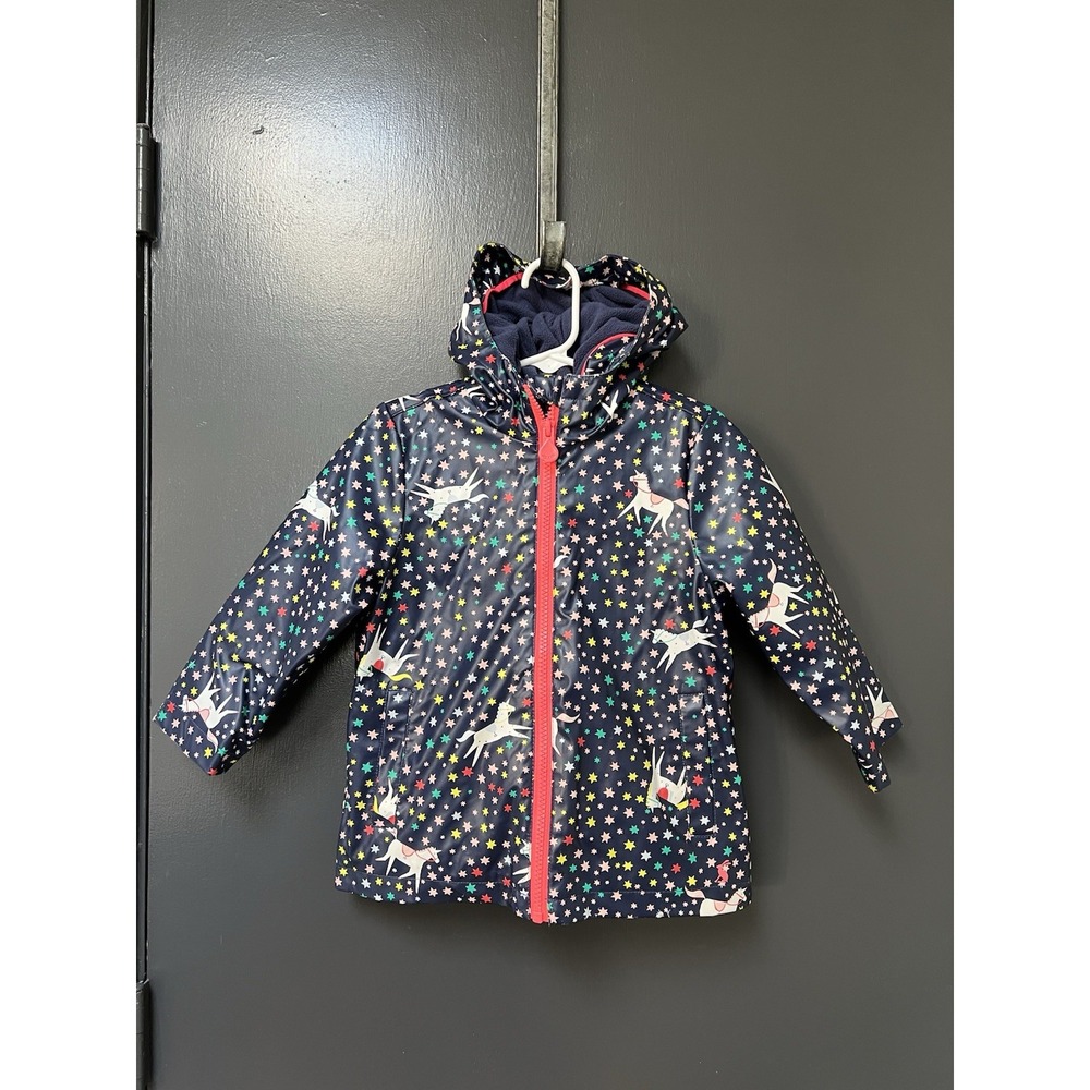Joules Girls Jacket Raincoat Unicorns Stars Navy Blue Size 2Y